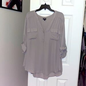 Medium-Grey Harper Georgette Button-Down Blouse - 3/4 Sleeve - 3X